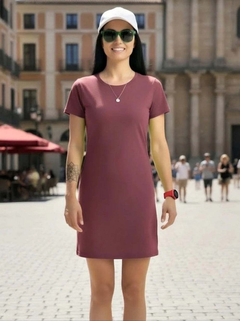 Athleta Essential Tee Dress (mini dress) in wine red, size M
